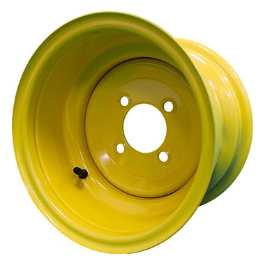 Antego bare 10x7 yellow mower wheel with 4-on-4 pattern, 2.83-inch center bore and -1-inch offset, 4-pack listing
