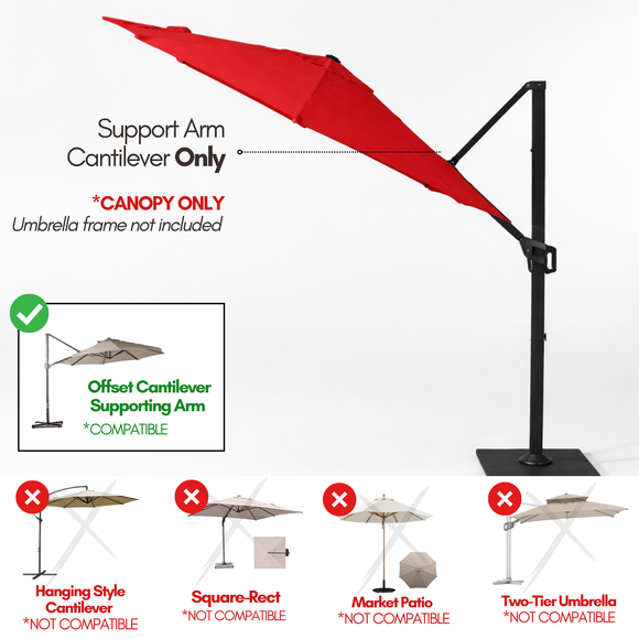 11 ft Cantilever Umbrella Replacement Canopy Supported Bar 8 Ribs Red