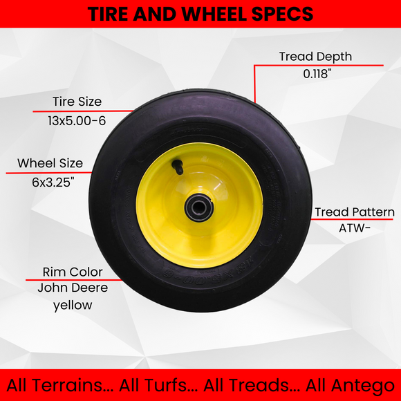 13x5.00-6  4 Ply Tires & 6x3.25 John Deere Wheels  for Lawn & Garden Mower Turf Tires (Set of 2).