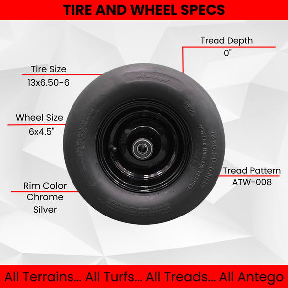 Antego 13x6.50-6 Bad Boy 022-2017-00 pneumatic caster tire and glossy black wheel assembly, 2-pack