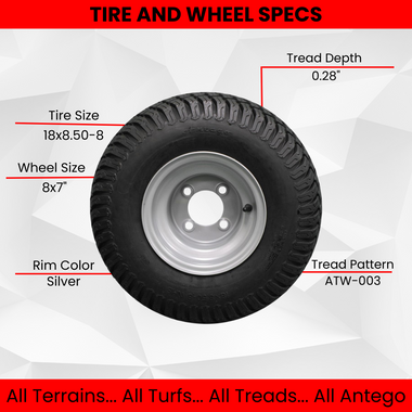 18x8.50-8 with 8x7 Gray Assemblies for Golf Cart and Lawn Mower (Turf Tread ATW-003)(Set of 4).
