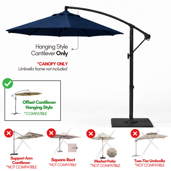 11ft Cantilever Hanging Umbrella 8 Rib Replacement Canopy Navy Olefin