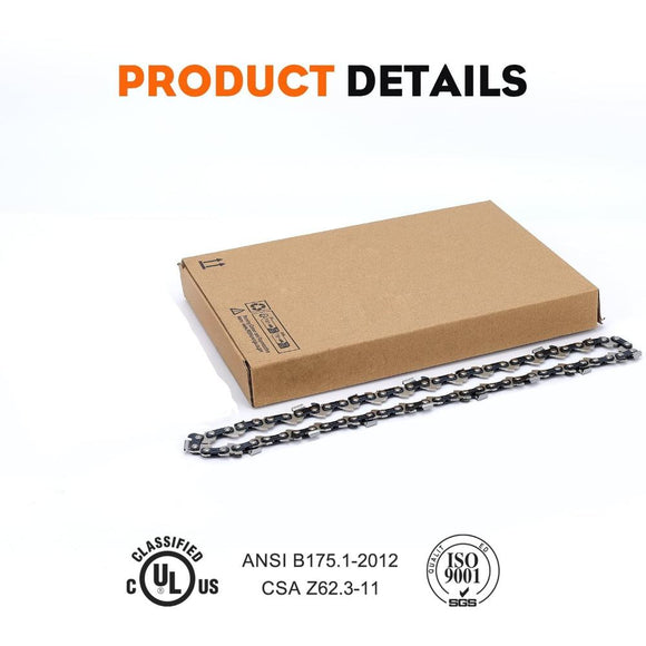 Hipa 20 Inch Full Chisel Chain 3/8 Pitch .050 Gauge 72DL for Stihl MS391 MS311 038 041 Poulan Pro PP4818 PP5020AV Chainsaw Replace 72DPX072G 72LPX072G