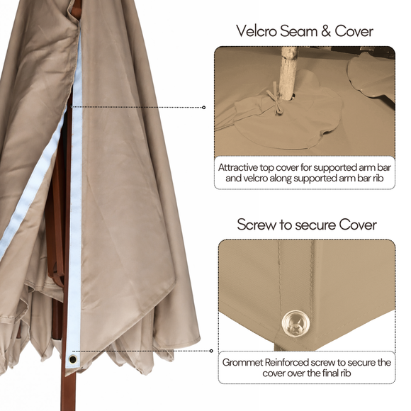11 ft Cantilever Umbrella Replacement Canopy Supported Bar 8 Ribs Taupe