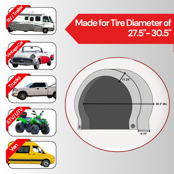 Deluxe tire/wheel covers fits tire 27.5"- 30.5" Dia. for RV's, Travel Trailers, Toy Haulers, 5th wheel trailers, Truck, Van, SUV (Set of 4)