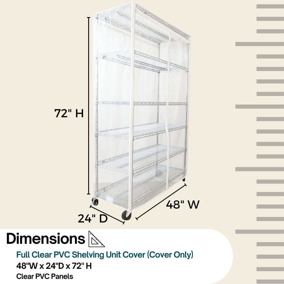 Storage Shelving Unit Cover, fits racks 48"W x 24"D x 72"H All Clear See Through PVC