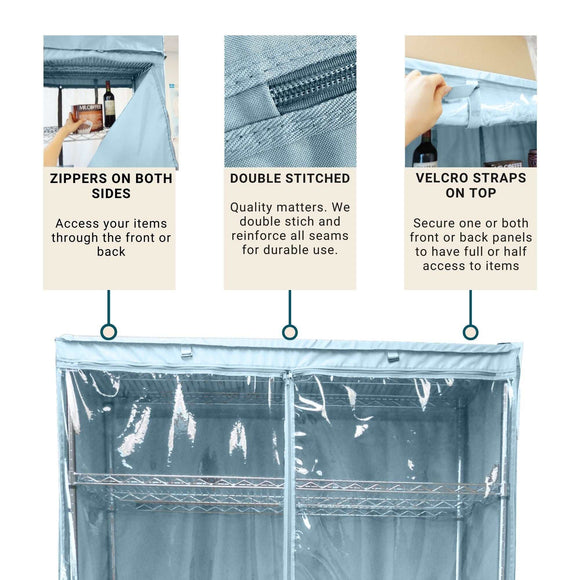 Storage Shelving Unit Cover, fits racks 36"W x 18"D x 72"H one side see through panel in Glacier Blue