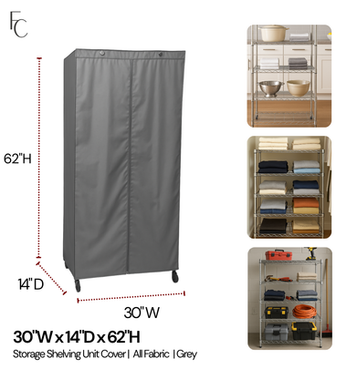 Storage Shelving Unit Cover, fits racks 30"W x 14"D x 62"H in Grey - 0