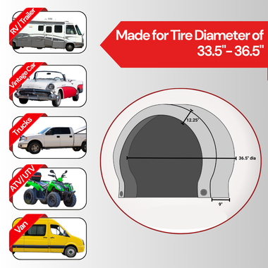 Deluxe tire/wheel covers fits tire 33.5"- 36.5" Dia. for RV's, Travel Trailers, Toy Haulers, 5th wheel trailers, Truck, Van, SUV (Set of 4) - 0