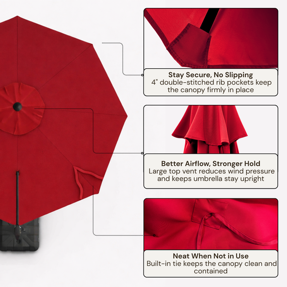 10ft Cantilever Supported Bar Umbrella 8 Rib Replacement Canopy Red
