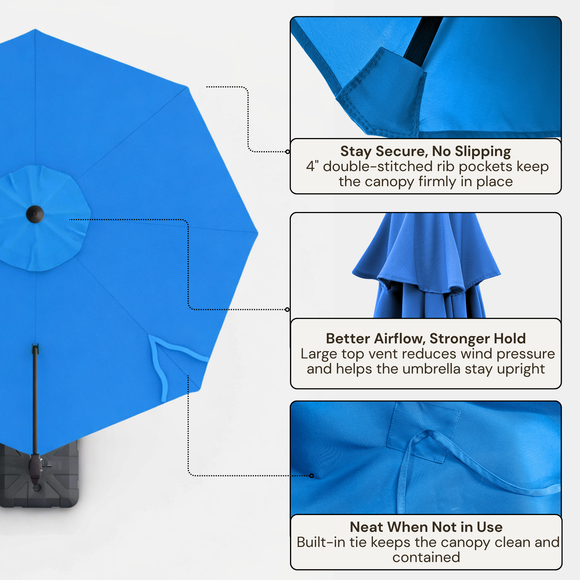 11 ft Cantilever Umbrella Replacement Canopy Supported Bar 8 Ribs Capri Blue Olefin Fabric