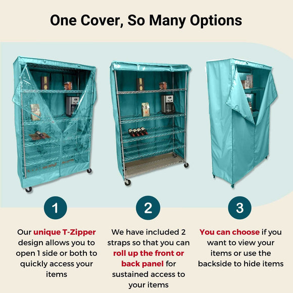 Storage Shelving Unit Cover, fits racks 36"W x 18"D x 72"H one side see through panel in Glacier Blue