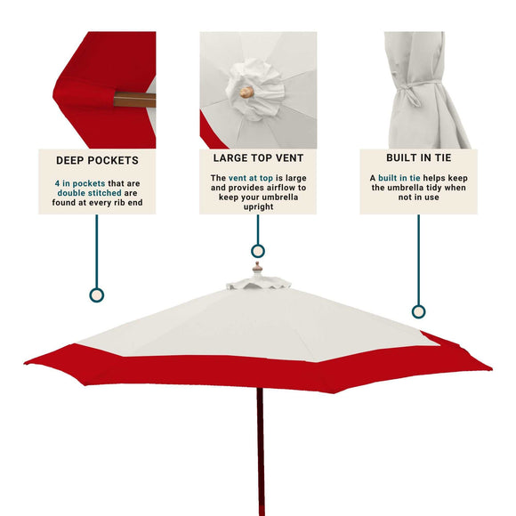 9ft Market Patio Umbrella 8 Rib Replacement Canopy Duet Red