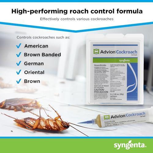Advion Cockroach Gel Bait, 4 Tubes x 30-Grams, 4 Plunger and 4 Tips, German Roach Insect Pest Control, Indoor and Outdoor Use, Roach Killer Gel for American, German and Other Major Cockroach Species