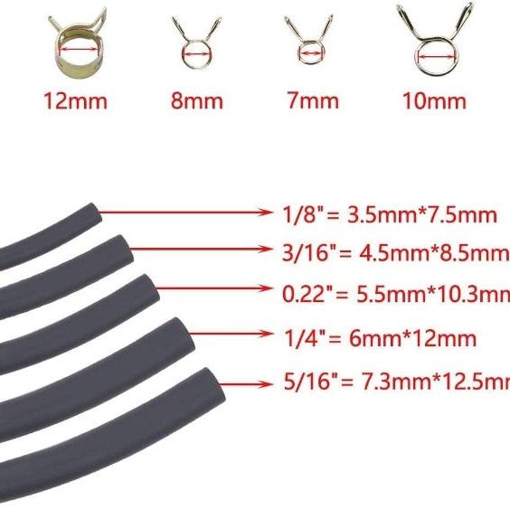 Hipa 3 Feet 1/8 3/16 0.22 1/4 5/16 inch ID Fuel Line Gas Tube Hose Compatible with Kawasaki EZGO Snowmobile Lawn Mowers Tractors Bike Scooter ATV Golf Cart Motorcycle 40PCS Clips