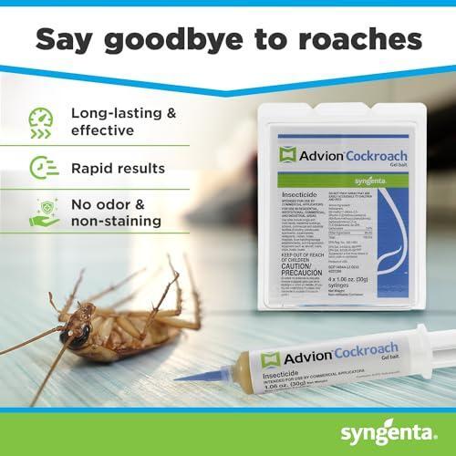 Advion Cockroach Gel Bait, 4 Tubes x 30-Grams, 4 Plunger and 4 Tips, German Roach Insect Pest Control, Indoor and Outdoor Use, Roach Killer Gel for American, German and Other Major Cockroach Species