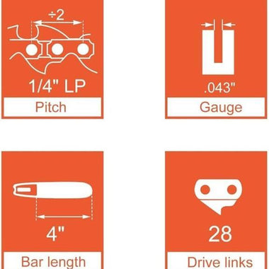 Hipa 4 Inch Chain 1/4 Mini-pitch .043 Gauge 28 DL for Stihl GTA 26 Replace Blade Pruner Hand Held 4-inch Bar Mini Cordless Electric Saw (Pack of 4) - 0