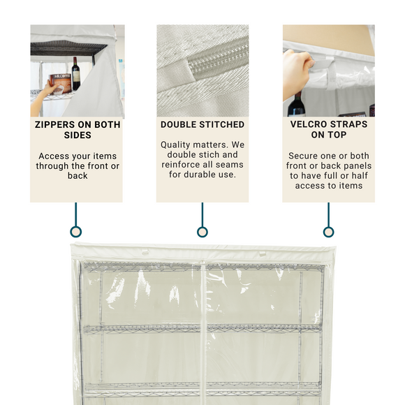 Storage Shelving Unit Cover, fits racks 30"W x 18"D x 72"H one side see through panel in Off White