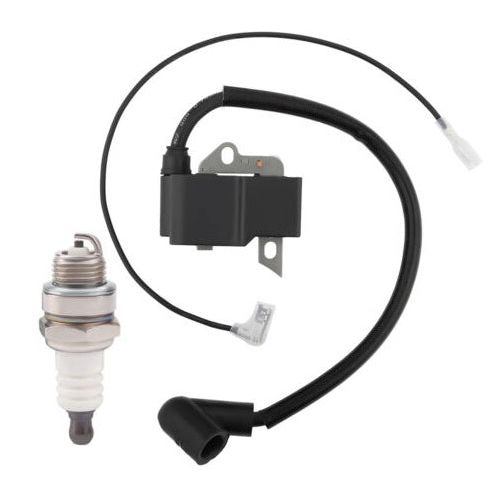 Ignition Coil For Husqvarna 128LDX 128C 128CD 28cc 125L 125E 124L Gas Weed Trimmer Brushcutter Replace 545046701 with Spark Plug