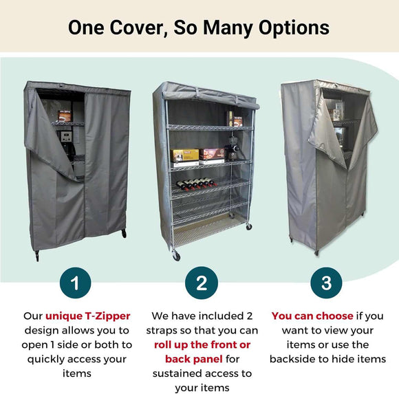 Storage Shelving Unit Cover, fits racks 60"W x 18"D x 72"H in Grey