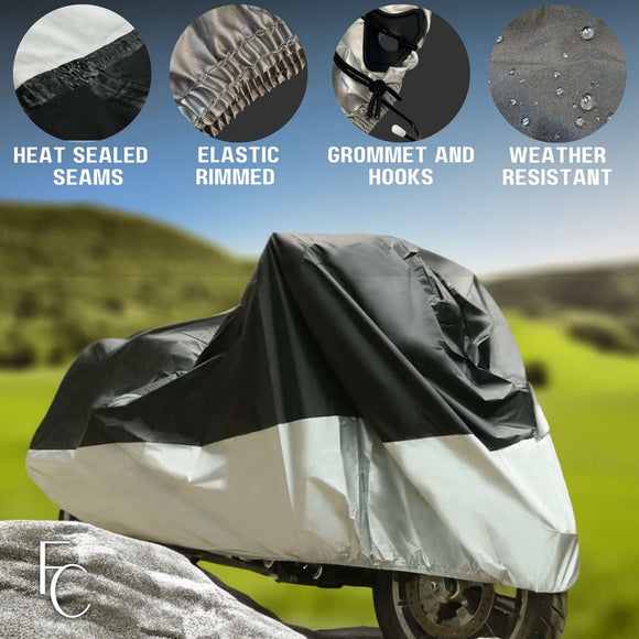 Heavy Duty Motorcycle Cover with Cable & Lock (XL) Black