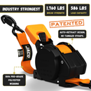 Retractable Ratchet Straps - 1" x 15 ft (1,760 lbs Break Strength) | Auto Self Retracting Cargo Tie Down Strap Set-33