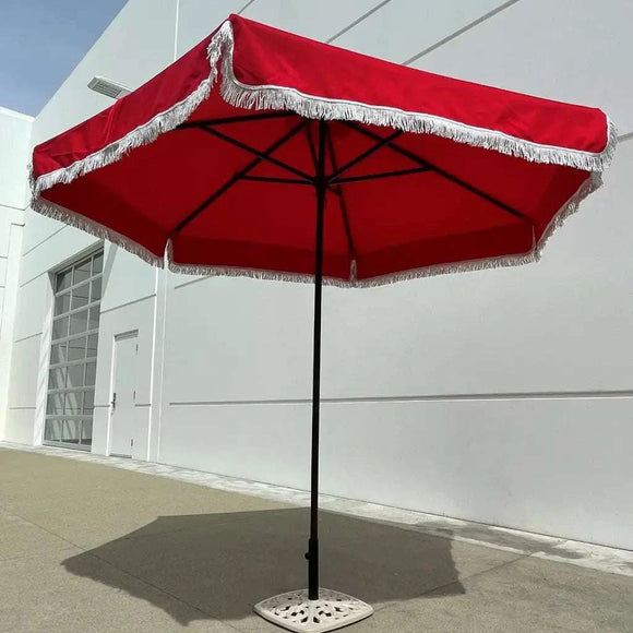 9ft 6 Ribs Replacement Umbrella Canopy w/Fringed Valance in Red (Canopy Only)