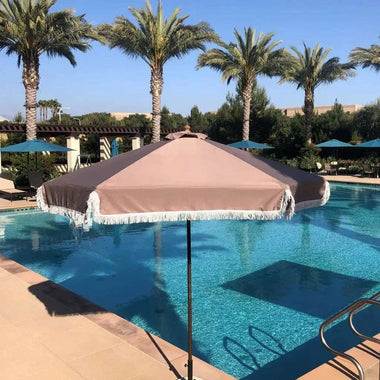 9ft 6 Ribs Replacement Umbrella Canopy w/Fringed Valance in Taupe (Canopy Only) - 0