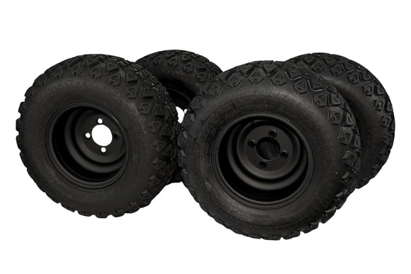 Antego 20x10.00-10 ATW-045 tire on matte-black 10x7 golf-cart wheel with 4-on-4 pattern, single listing