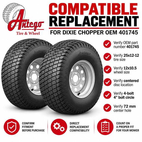 Antego 25x12-12 Turf Rear Wheel Assemblies, Set of 2, Dixie Chopper 400746