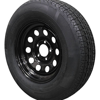 Antego ST205/75R14 radial trailer tire mounted on black 14x5.5 modular wheel, 4-pack listing