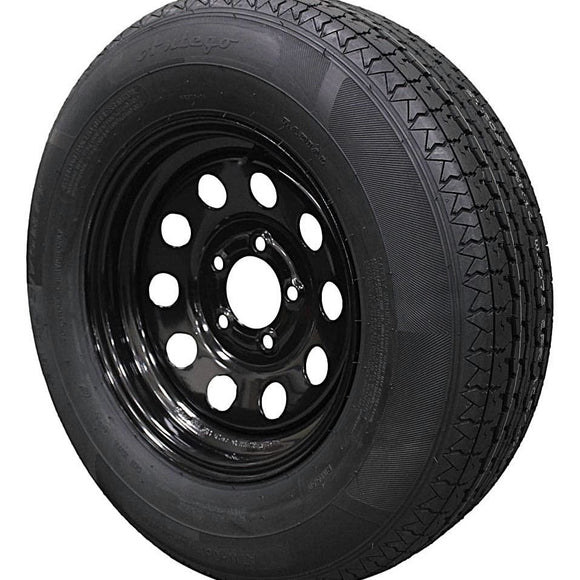 Antego ST205/75R14 radial trailer tire mounted on black 14x5.5 modular wheel, 4-pack listing