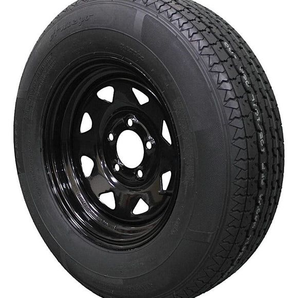 Antego ST205/75R14 radial trailer tire mounted on black 14x5.5 spoke wheel, 4-pack listing