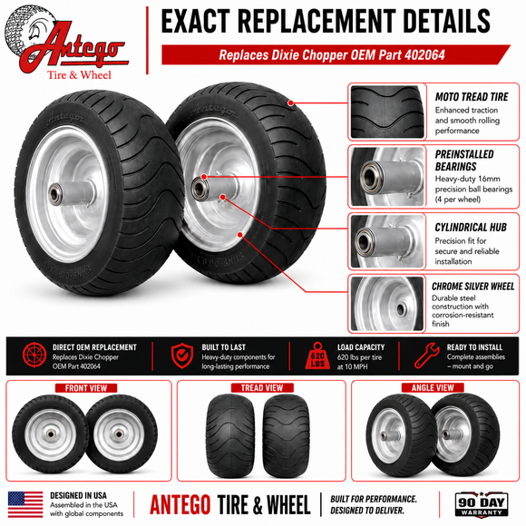 Antego Tire & Wheel 15x6.00-8 Front Wheel for Dixie Chopper 402064, 2-Pack