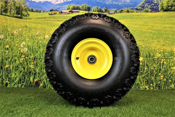 Antego 22.5x10.00-8 ATW-045 front tire on yellow 8x7 hubbed wheel compatible with Gator AM143568, 4-pack listing