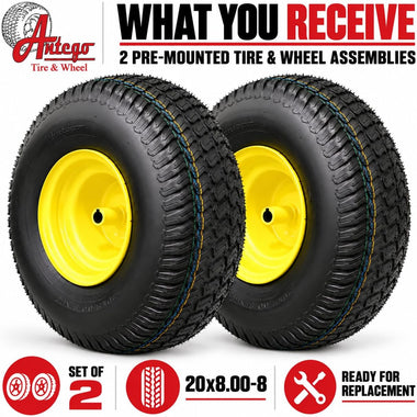 Antego 20x8.00-8 ATW-003 Tire & Wheel Assemblies for John Deere, Set of 2 - 0