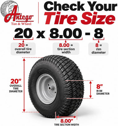 Antego 20x8.00-8 Assemblies Compatible with Husqvarna & Craftsman, 2 Pack - 0