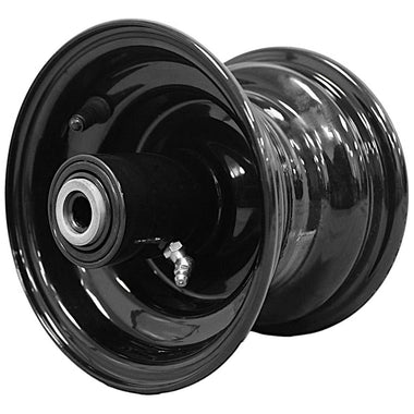 Antego 6x4.5 glossy-black Bad Boy-style mower wheel with 6.98-inch hub and tapered bearings, 4-pack listing