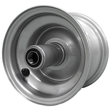 Antego 6x4.5 chrome-silver mower wheel with 7.13-inch hub and 3/4-inch precision bearings, 4-pack listing