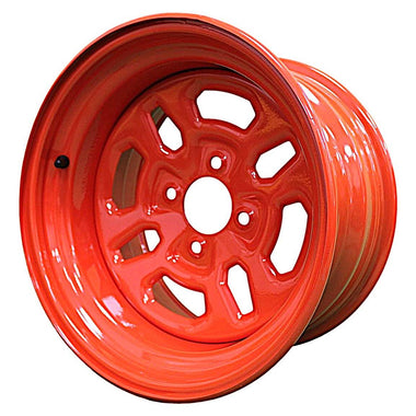 Antego bare 14x8 orange mower wheel with 4-inch bolt circle and 2.58-inch center bore, 4-pack listing