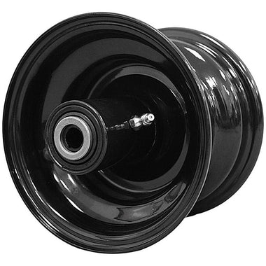 Antego 6x4.5 glossy-black sleeved mower wheel with tapered-bearing architecture, 2-pack listing