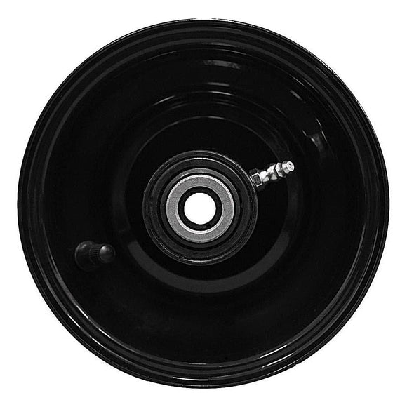 Antego 6x4.5 glossy-black sleeved mower wheel with tapered-bearing architecture, 4-pack listing