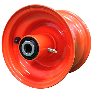 Antego 6x4.5 orange Bad Boy-style mower wheel with 6.98-inch hub and tapered bearings, 4-pack listing