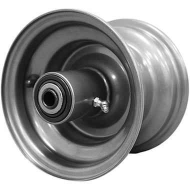 Antego bare 6x4.5 dark-gray mower wheel with 6.75-inch hub and 3/4-inch tapered roller bearings, 4-pack listing