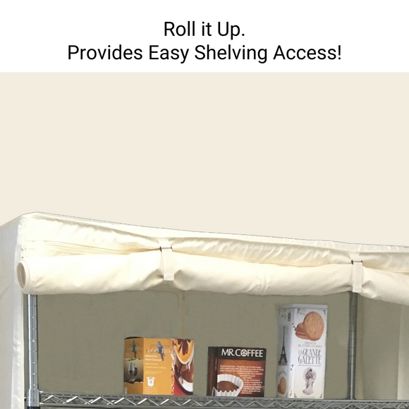 Storage Shelving Unit Cover, fits racks 48"W x 18"D x 72"H in Off White