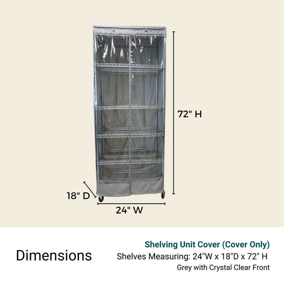 Storage Shelving Unit Cover, fits racks 24"W x 18"D x 72"H one side see through panel in Grey