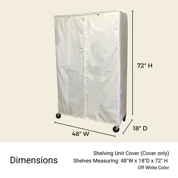 Storage Shelving Unit Cover, fits racks 48"W x 18"D x 72"H in Off White