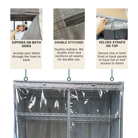 Storage Shelving Unit Cover, fits racks 72"W x 18"D x 72"H one side see through panel in Grey