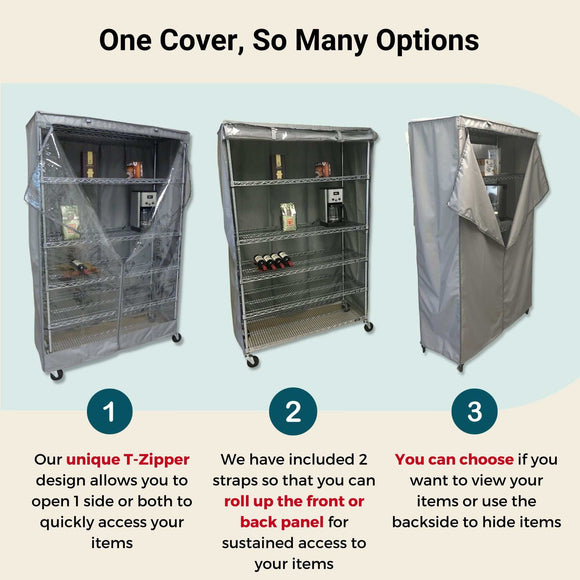 Wire Shelving Cover 36"Wx14"Dx54"H: One Side See-Through, Grey