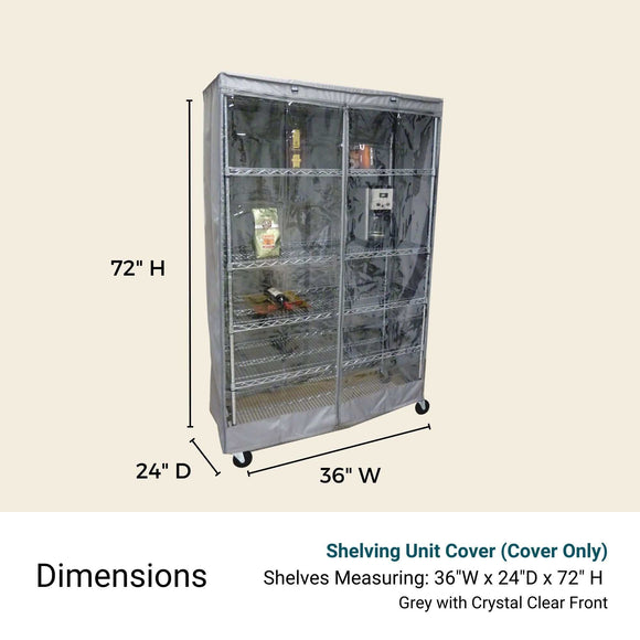 Storage Shelving Unit Cover, fits racks 36"W x 24"D x 72"H one side see through panel in Grey